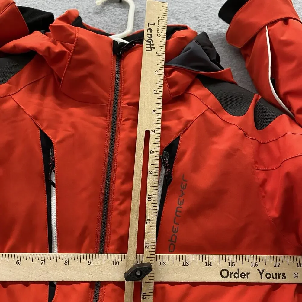 Obermeyer Ski Jacket Boys M 10-12 Red Black RECCO Snowboard Winter Hooded Bright